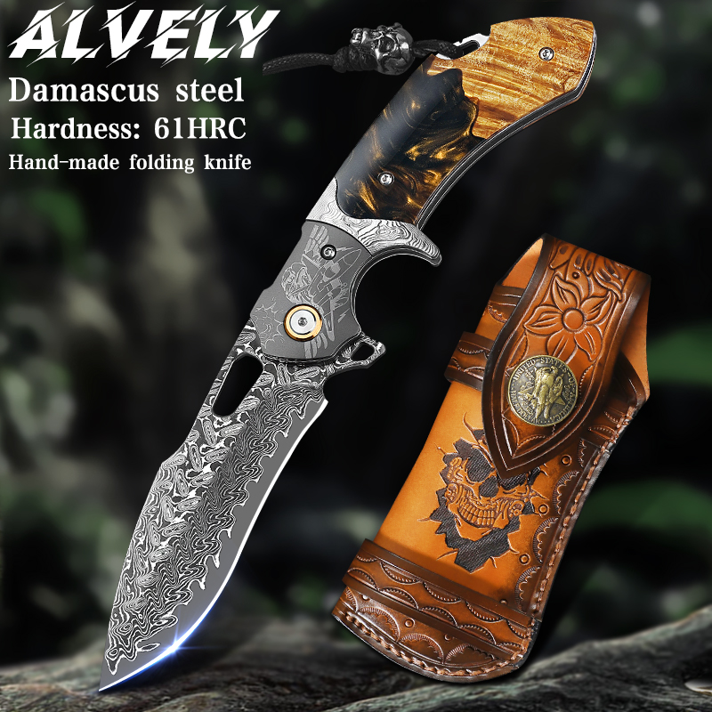 Woodworking Resin - Damascus Steel Folding Pocket Knife, Resin+Maple