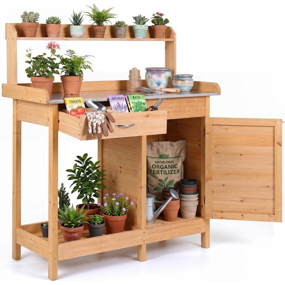 Woodworking Workbench - Outdoor Potting Bench Table Wooden Garden