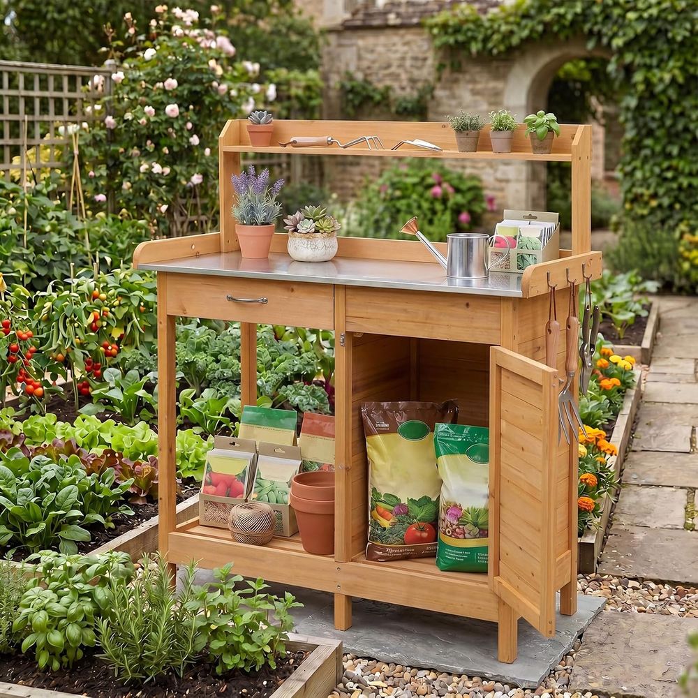 Outdoor Potting Bench Table Wo - Woodworking Workbench ulasan dan harga