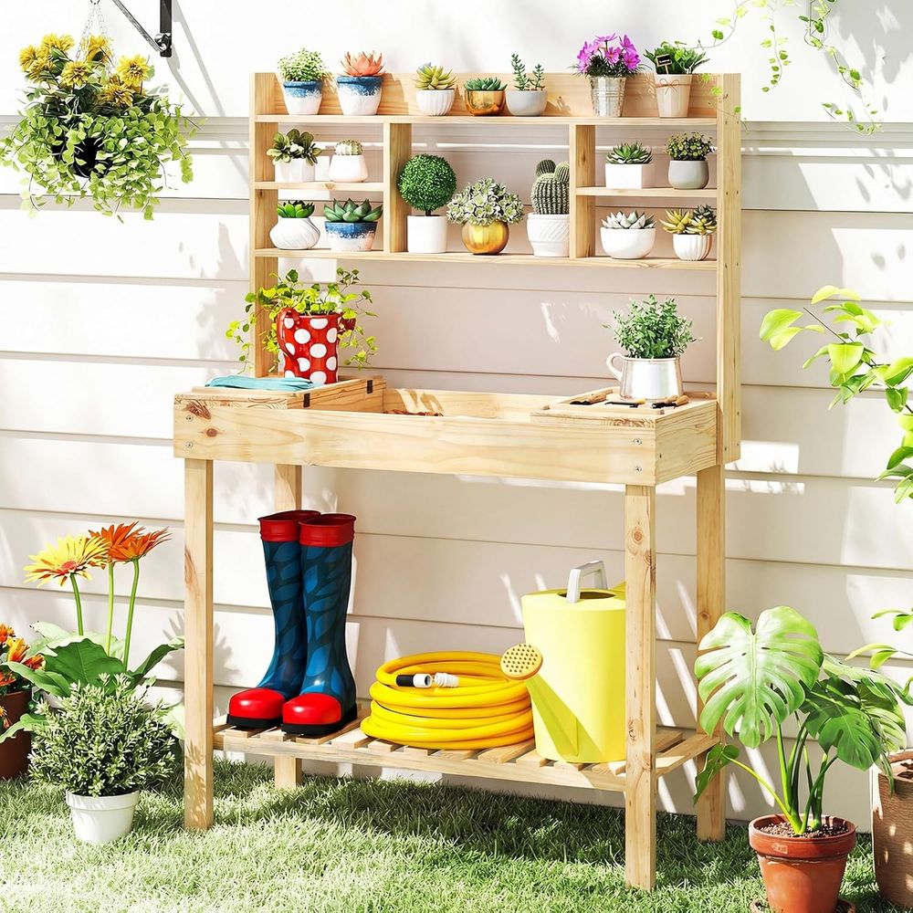 Potting Bench Table, 60” Wood  - Woodworking Workbench ulasan dan harga