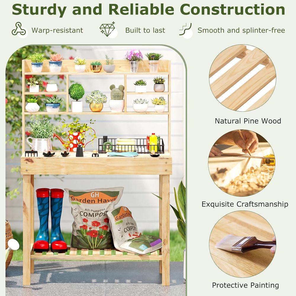 Potting Bench Table, 60” Wood  - Woodworking Workbench ulasan dan harga